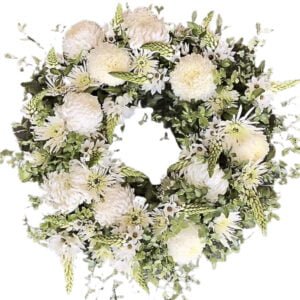 white chrysanthemums funeral wreath