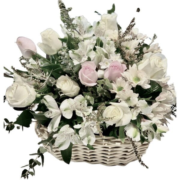 White and Pink Roses Basket