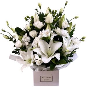 white lilies flower box