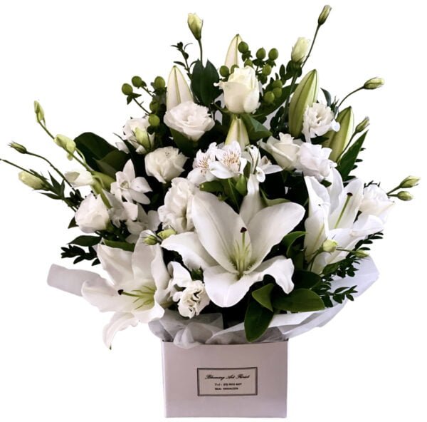 white lilies flower box