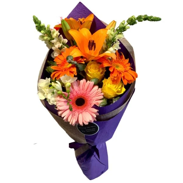 Orange and purple flower bouquet