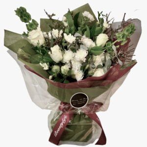 white green and red bouquet