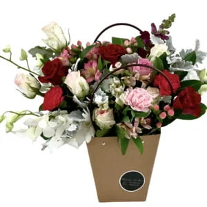 pink red and white flower basket