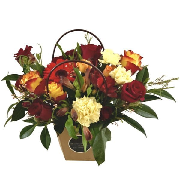 red and gold flower basket