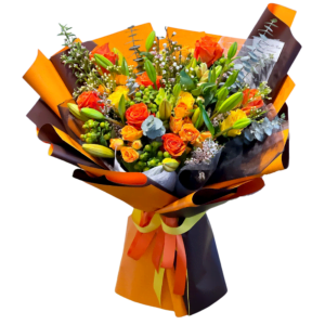 orange roses and lilies