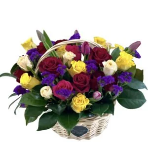 roses and tulips flower basket