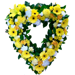 yellow and white funeral wreath