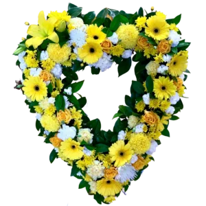 yellow and white funeral wreath