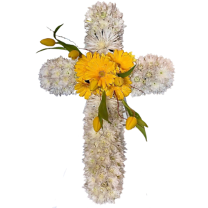 yellow white funeral cross