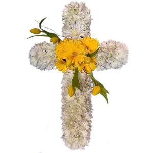yellow white funeral cross