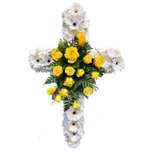 funeral cross yellow and white