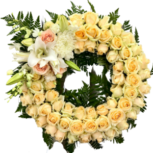 white rose funeral wreath