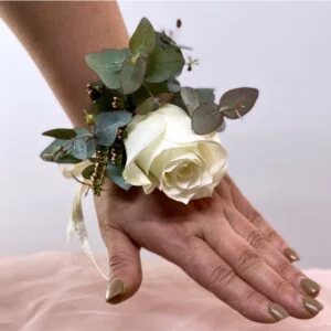 white rose wrist corsage