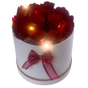 13 red roses in hat box with led lights