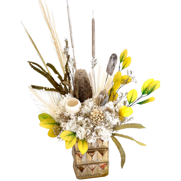 Preserved Flower Arrangement in Tinted Gold Glass Vase