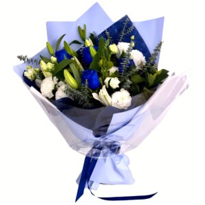 Blue Roses and White Flowers Bouquet